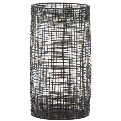 Large Black Woven Wire Candle Holder with Glass Insert
