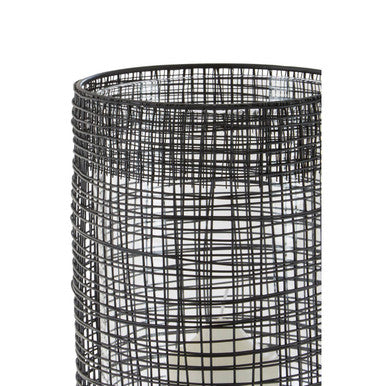 Large Black Woven Wire Candle Holder with Glass Insert