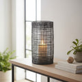Large Black Woven Wire Candle Holder with Glass Insert