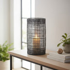 Large Black Woven Wire Candle Holder with Glass Insert