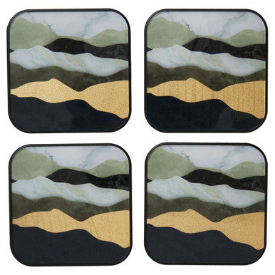 Set of 4 Gold and White Bullseye Coasters