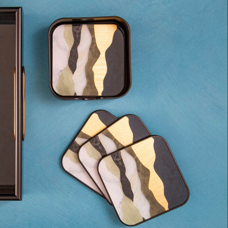 Set of 4 Gold and White Bullseye Coasters