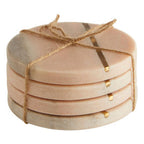 Set of 4 Pink Marble Coasters with Gold Inlay