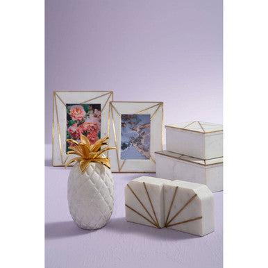 White Marble and Gold Bookends