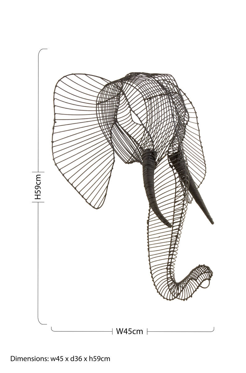 Steel Wire Elephant Head Wall Sculpture