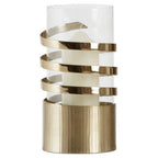 Gold Metal and Glass Large Hurricane Candle Holder with Spiral Design