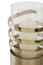 Gold Metal and Glass Large Hurricane Candle Holder with Spiral Design