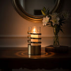 Gold Metal and Glass Large Hurricane Candle Holder with Spiral Design