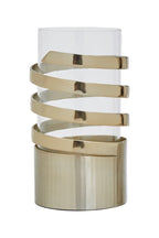 Gold Metal and Glass Small Hurricane Candle Holder with Spiral Design