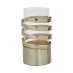 Gold Metal and Glass Small Hurricane Candle Holder with Spiral Design