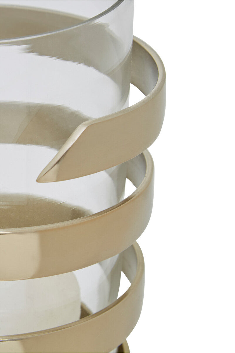 Gold Metal and Glass Small Hurricane Candle Holder with Spiral Design