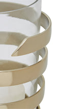 Gold Metal and Glass Small Hurricane Candle Holder with Spiral Design