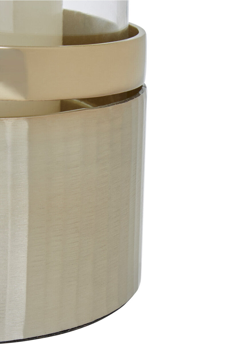 Gold Metal and Glass Small Hurricane Candle Holder with Spiral Design