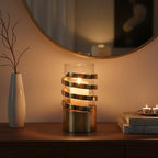 Gold Metal and Glass Small Hurricane Candle Holder with Spiral Design