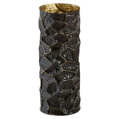Textured Black and Gold Large Metal Vase