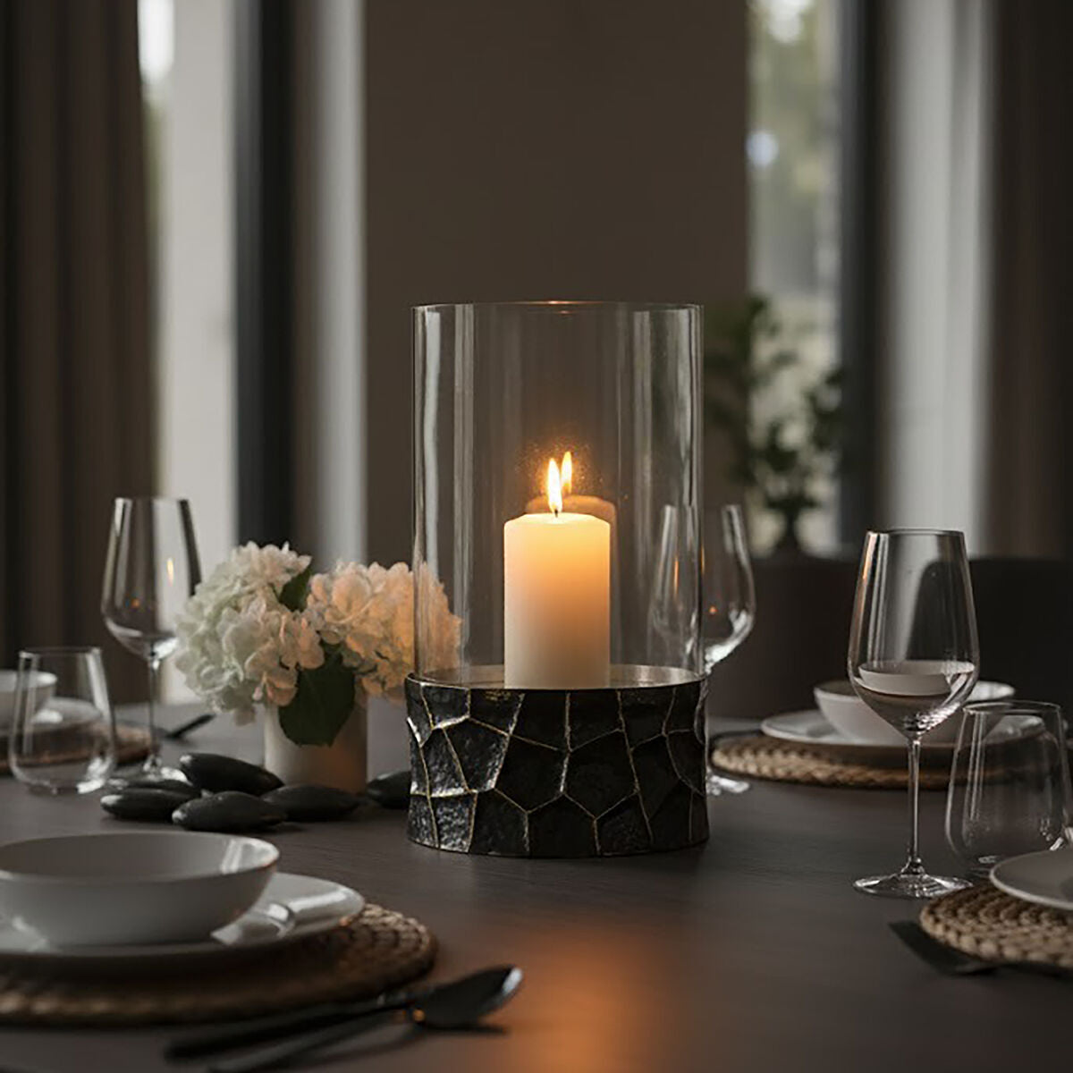 Black and Gold Large Hurricane Candle Holder