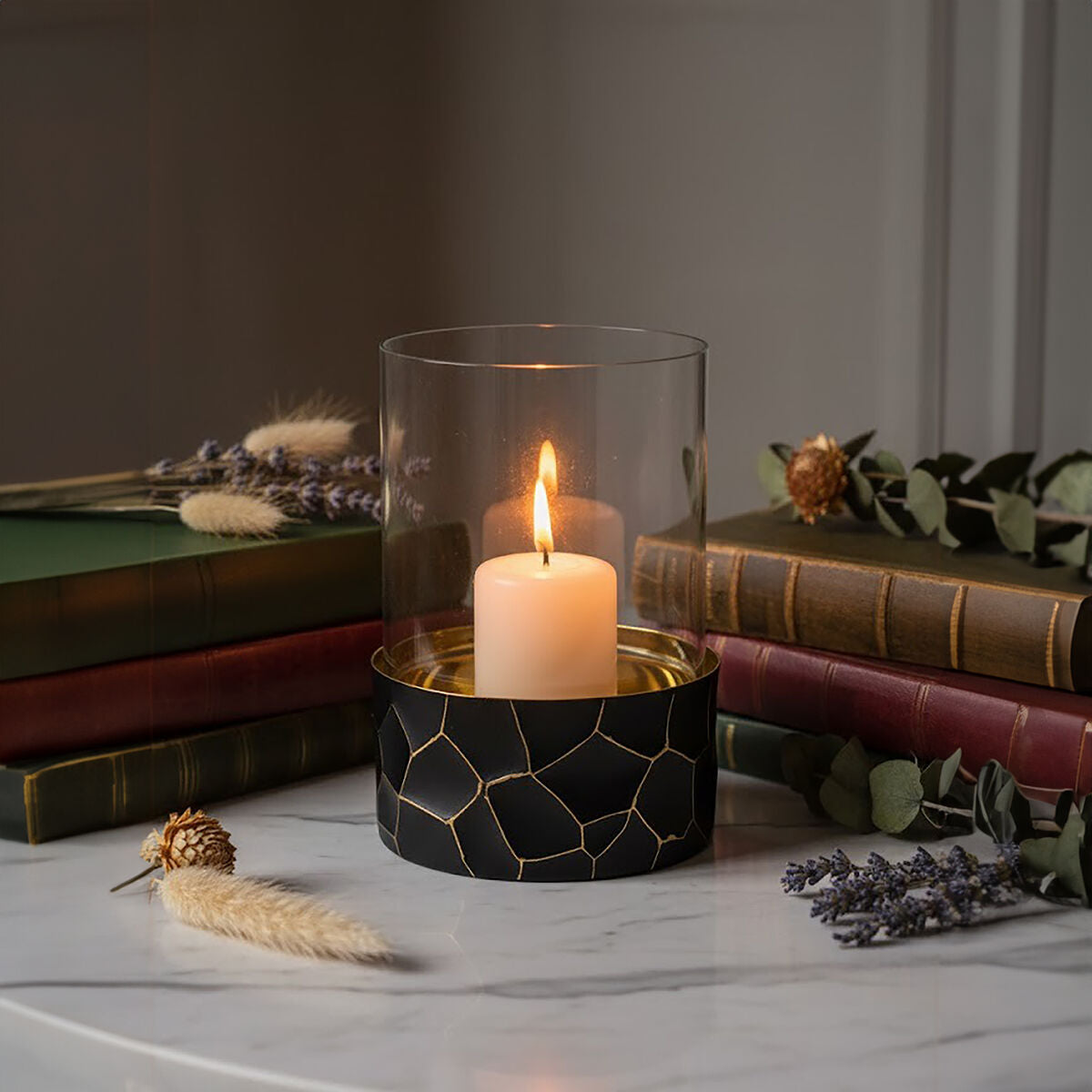 Black and Gold Small Hurricane Candle Holder