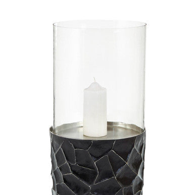 Black and Gold Finish Large Floor Standing Hurricane Candle Holder