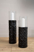 Black and Gold Finish Small Floor Standing Hurricane Candle Holder