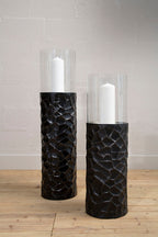 Black and Gold Finish Small Floor Standing Hurricane Candle Holder