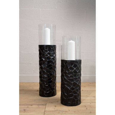 Black and Gold Finish Small Floor Standing Hurricane Candle Holder