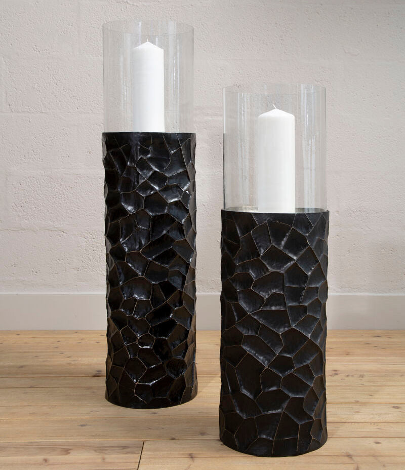 Black and Gold Finish Large Floor Standing Hurricane Candle Holder
