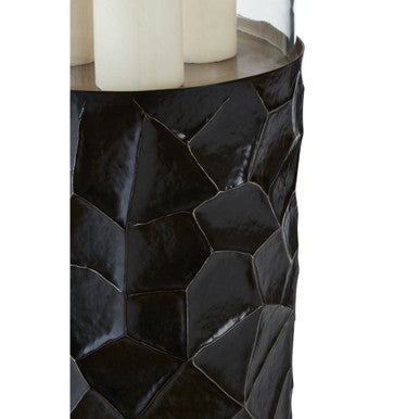 Black and Gold Finish Small Floor Standing Hurricane Candle Holder