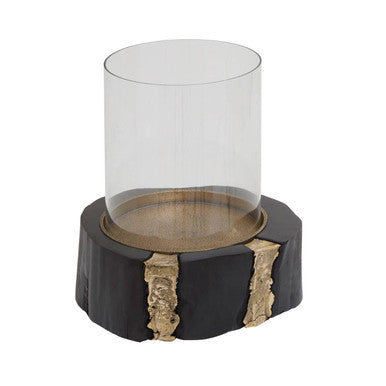 Black Acacia and Gold Small Hurricane Candle Holder
