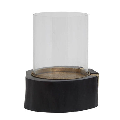 Black Acacia and Gold Small Hurricane Candle Holder