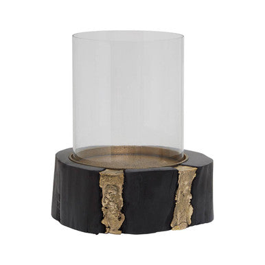 Black Acacia and Gold Small Hurricane Candle Holder