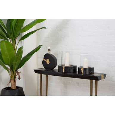 Black Acacia and Gold Small Hurricane Candle Holder