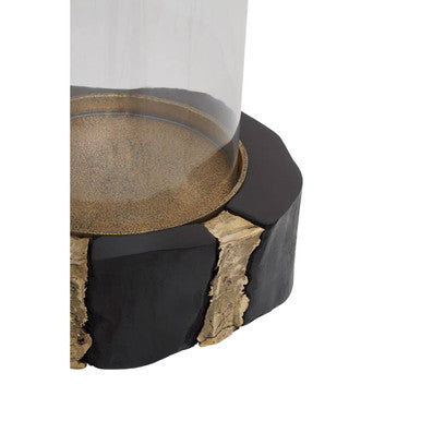 Black Acacia and Gold Small Hurricane Candle Holder