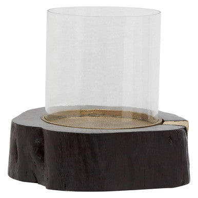 Wood and Gold Large Hurricane Candle Holder