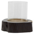 Wood and Gold Large Hurricane Candle Holder