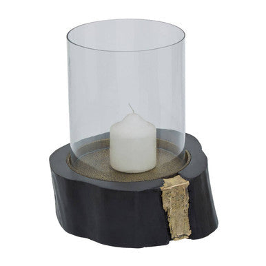Wood and Gold Large Hurricane Candle Holder