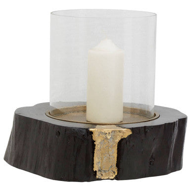 Wood and Gold Large Hurricane Candle Holder