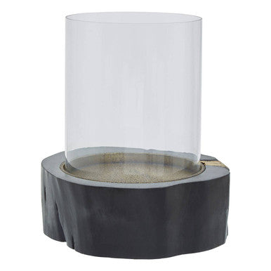Wood and Gold Large Hurricane Candle Holder
