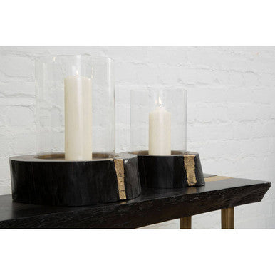 Wood and Gold Large Hurricane Candle Holder