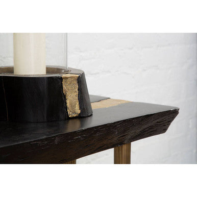 Wood and Gold Large Hurricane Candle Holder