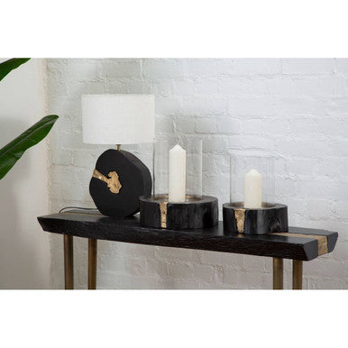 Wood and Gold Large Hurricane Candle Holder