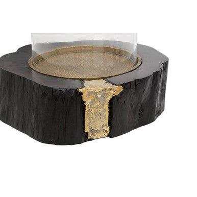 Wood and Gold Large Hurricane Candle Holder