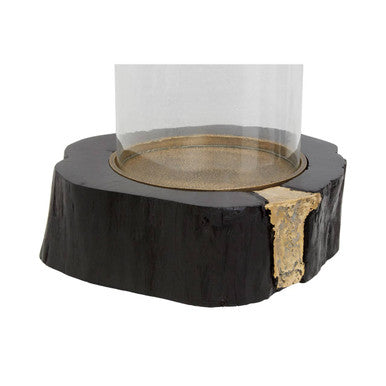 Wood and Gold Large Hurricane Candle Holder