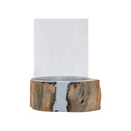 Natural Acacia Wood Small Hurricane Candle Holder with Glass Insert