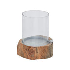 Natural Acacia Wood Small Hurricane Candle Holder with Glass Insert