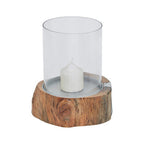 Natural Acacia Wood Small Hurricane Candle Holder with Glass Insert