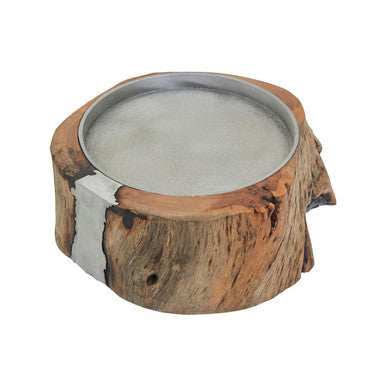 Natural Acacia Wood Small Hurricane Candle Holder with Glass Insert