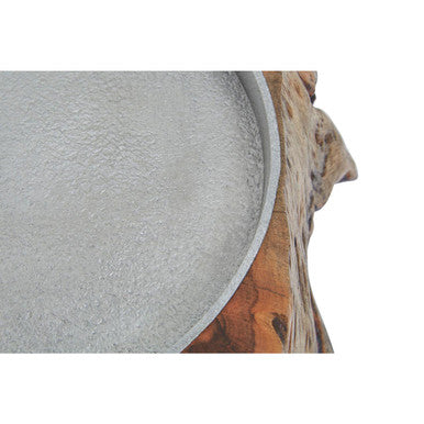 Natural Acacia Wood Small Hurricane Candle Holder with Glass Insert
