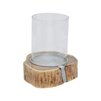 Natural Acacia Wood Large Hurricane Candle Holder with Glass Insert