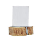 Natural Acacia Wood Large Hurricane Candle Holder with Glass Insert