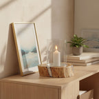 Natural Acacia Wood Large Hurricane Candle Holder with Glass Insert